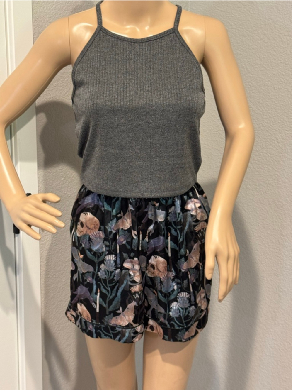 Women's Earthbound Pajamas Gray Ribbed Tank XL & Satin Shorts M